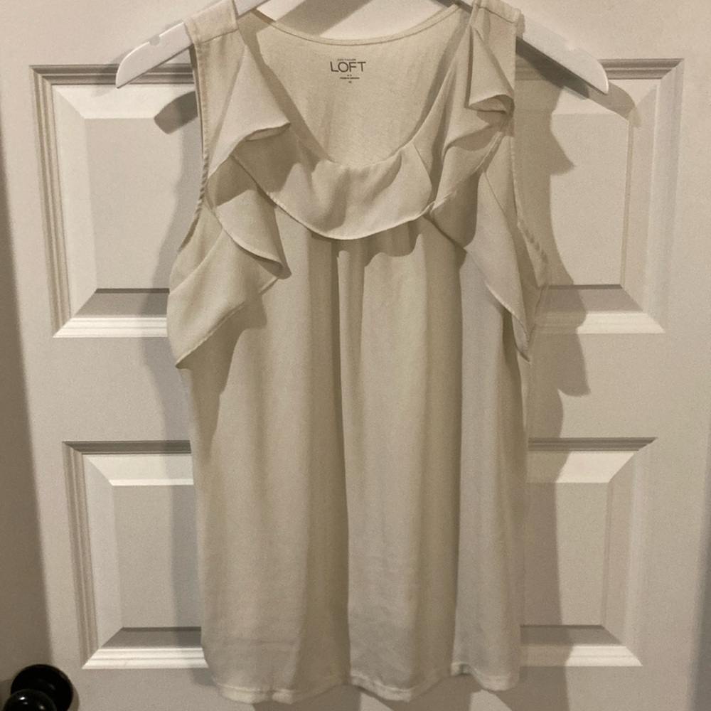LOFT Cream Ruffle Sleeveless Top